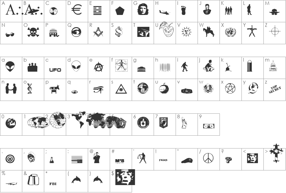 Illuminati font character map preview