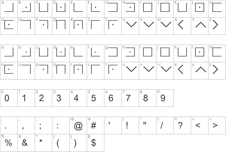 Illuminati Masonic Cipher font character map preview