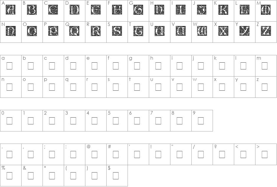 IlluminatiOneSSiDisplayCaps font character map preview