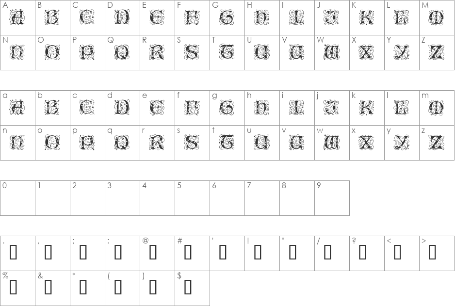 IlluminatiTwoDisplayCapsSSi font character map preview