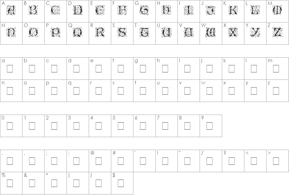 IlluminatiTwoSSiDisplayCaps font character map preview