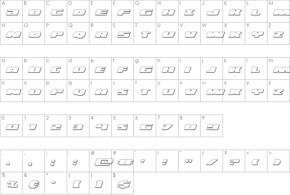 Illumino 3D Italic font character map preview