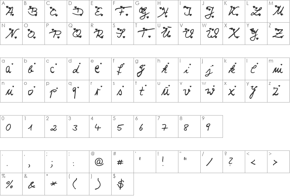 Iloveyou font character map preview