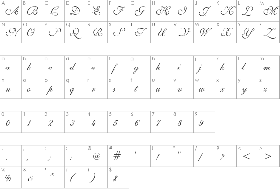 ILS Script font character map preview