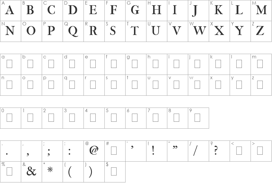 IM FELL THREE LINE PICA font character map preview