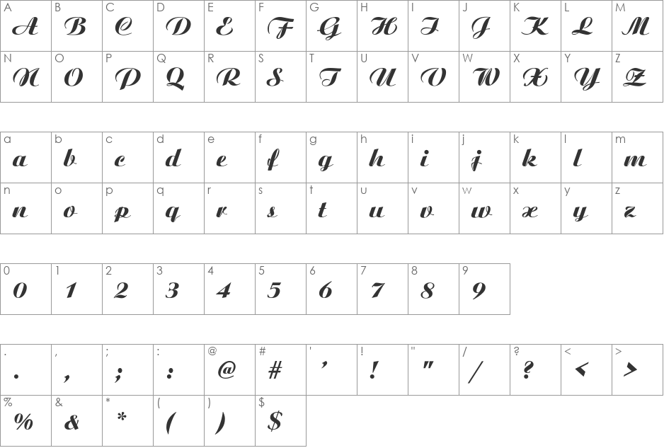 Ariston-ExtraBold-Italic font character map preview
