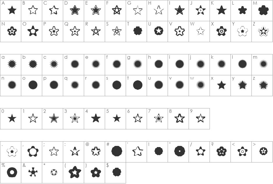 Imastar font character map preview