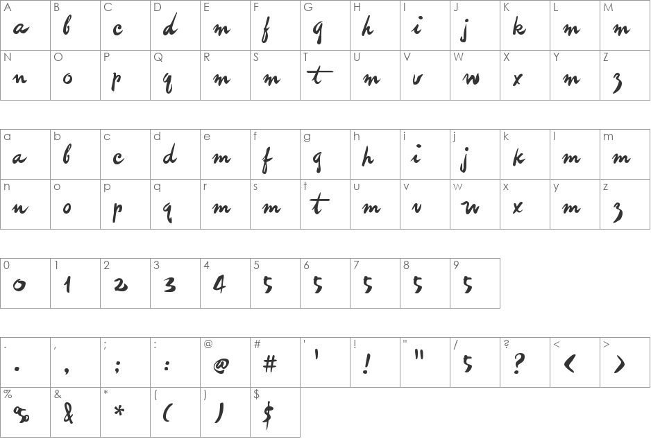 imitationDemo font character map preview