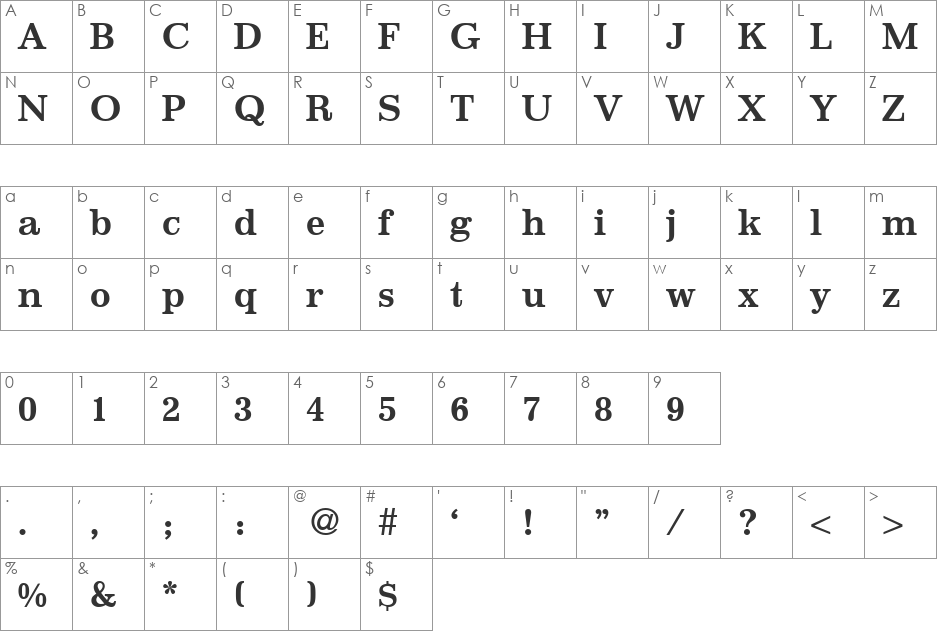 Immaculate font character map preview