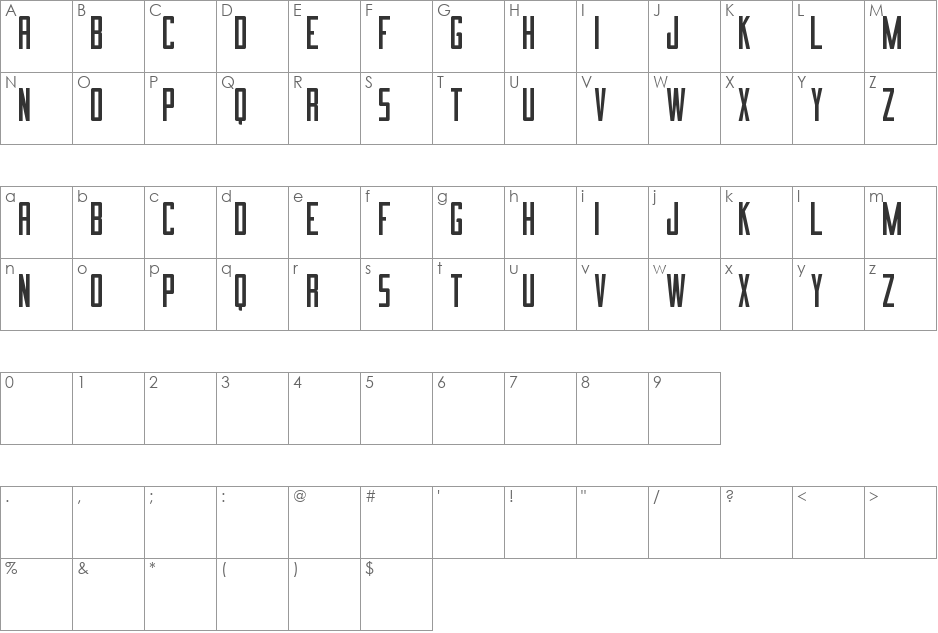 Imnova St font character map preview
