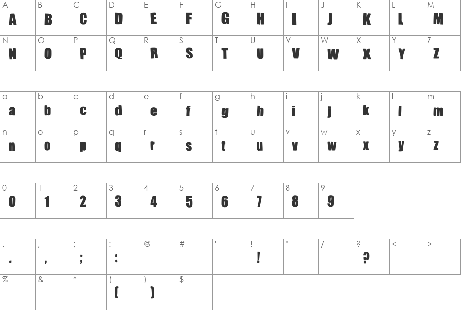 IMPACTED font character map preview