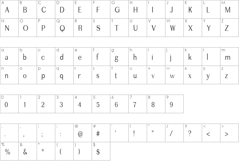 ImperiumCond font character map preview