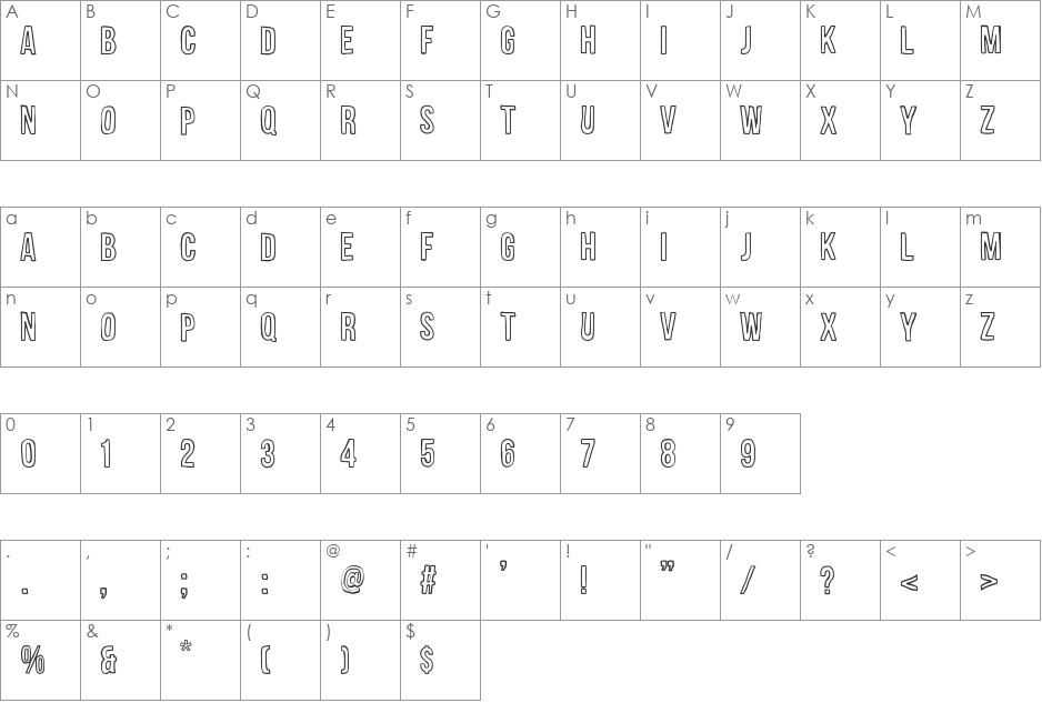 Impertinencia font character map preview
