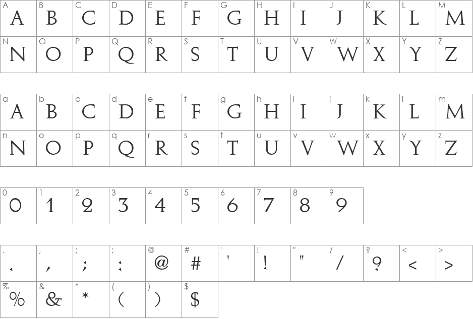 Implicit SSi font character map preview