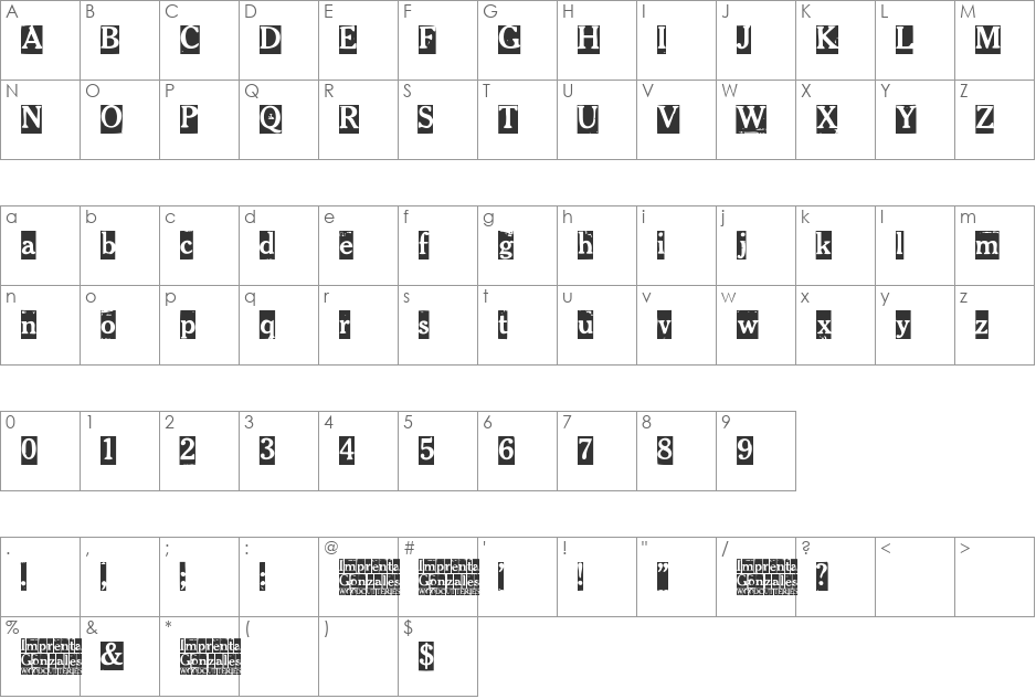 Imprenta Gonzales font character map preview