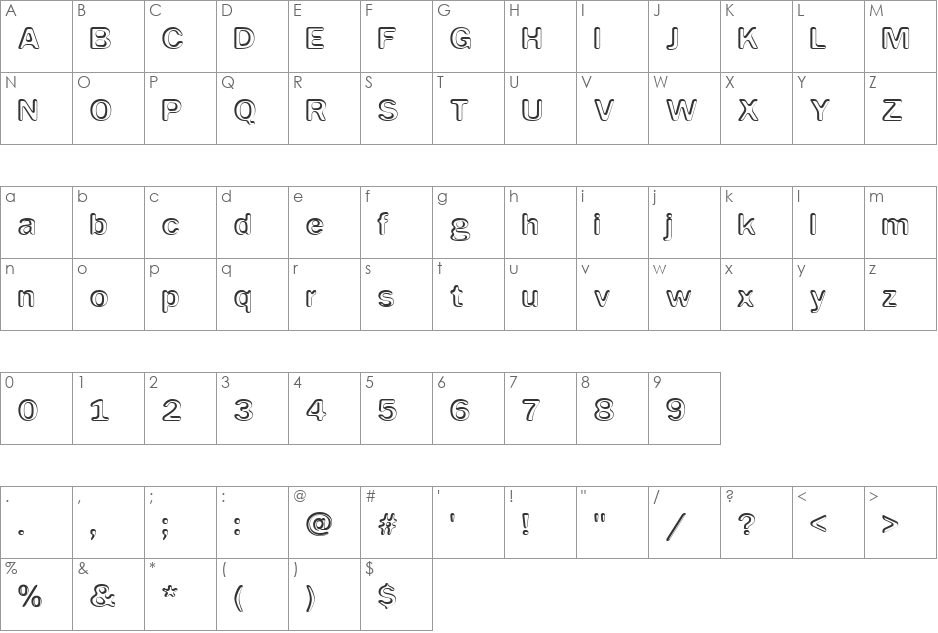 Impressed Metal font character map preview