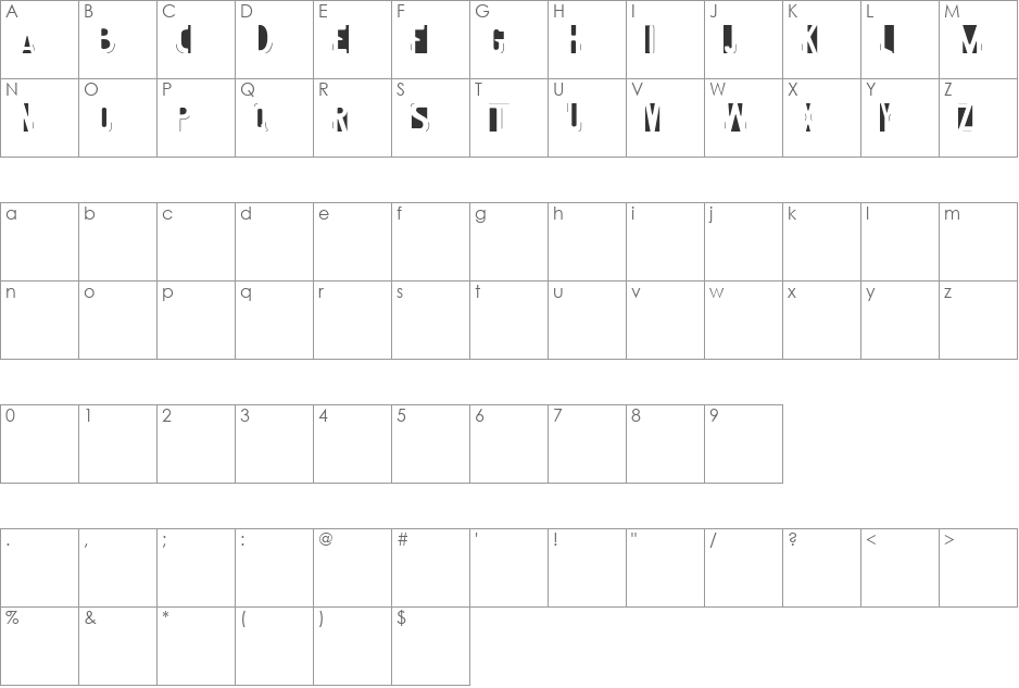 imprint font character map preview