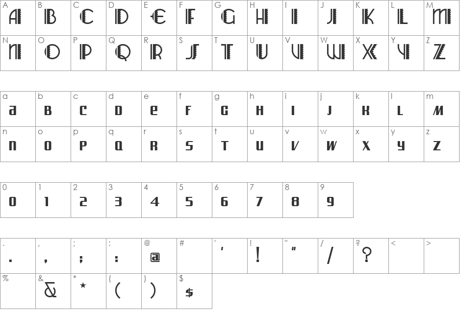 ArizonaAirwaysNF font character map preview