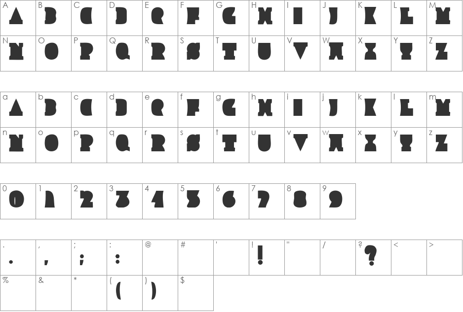 Improlija font character map preview
