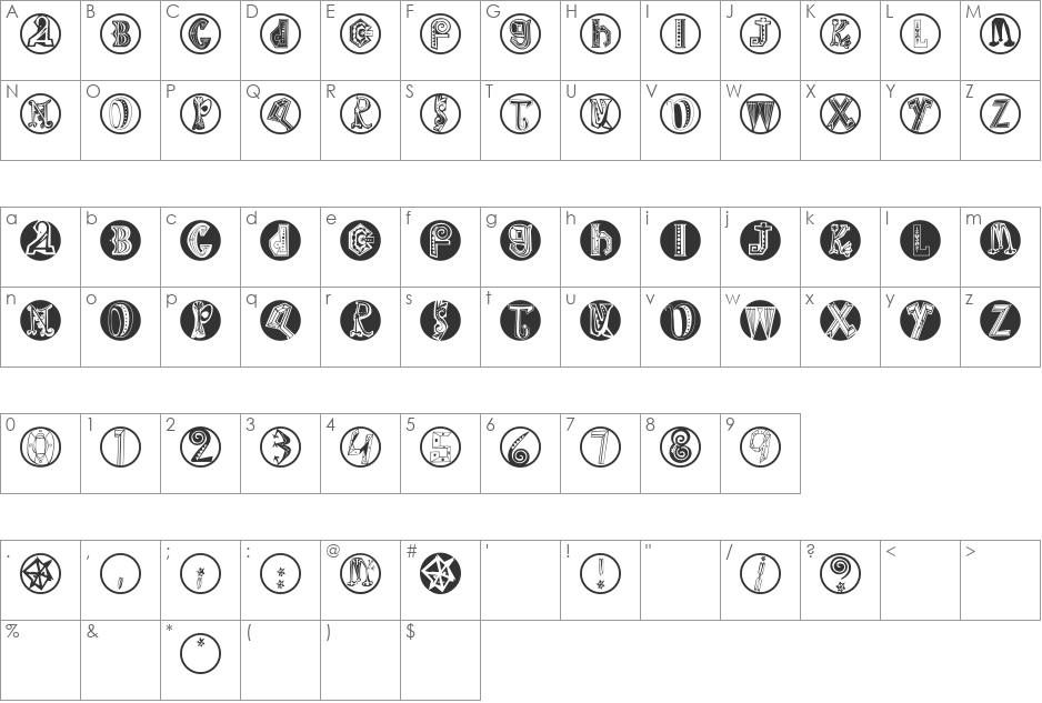 ImresDiscs font character map preview