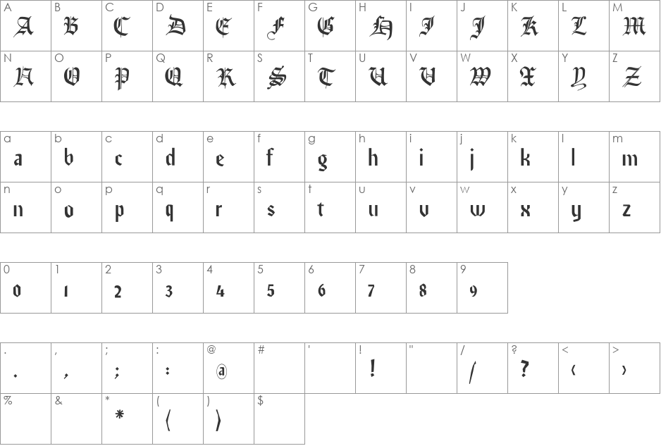 ImresFraktur font character map preview