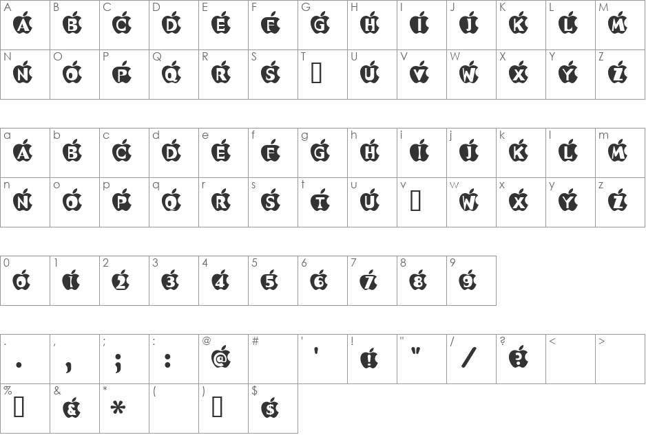 IN APPLE font character map preview