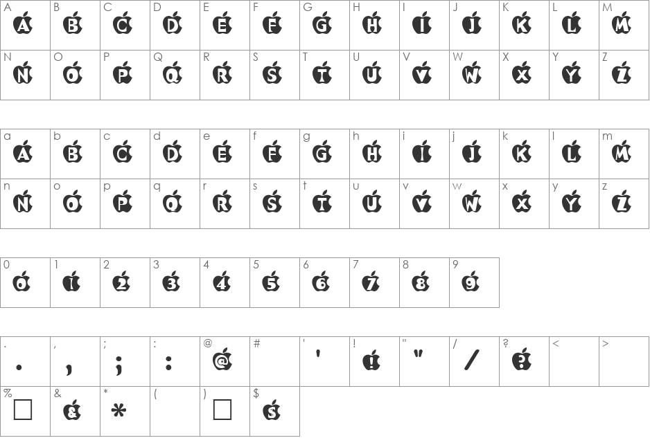 IN APPLE font character map preview