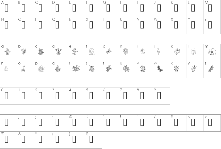 In my garden font character map preview