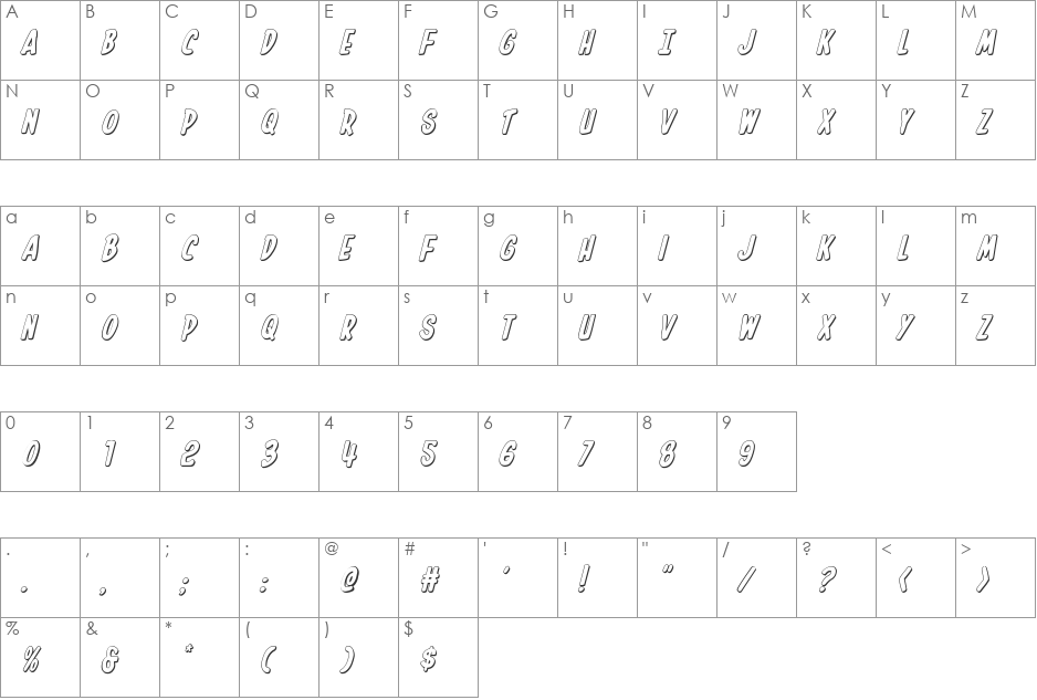 In-House Edition 3D Italic font character map preview