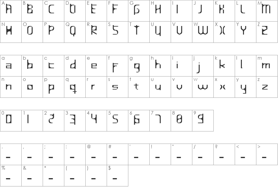 InavelF font character map preview
