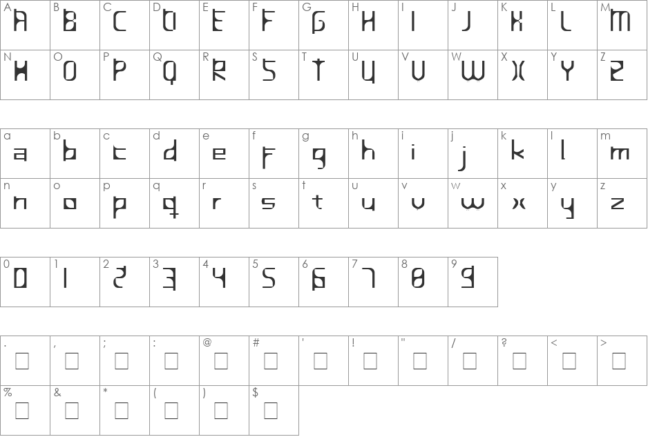 InavelFortvinad font character map preview