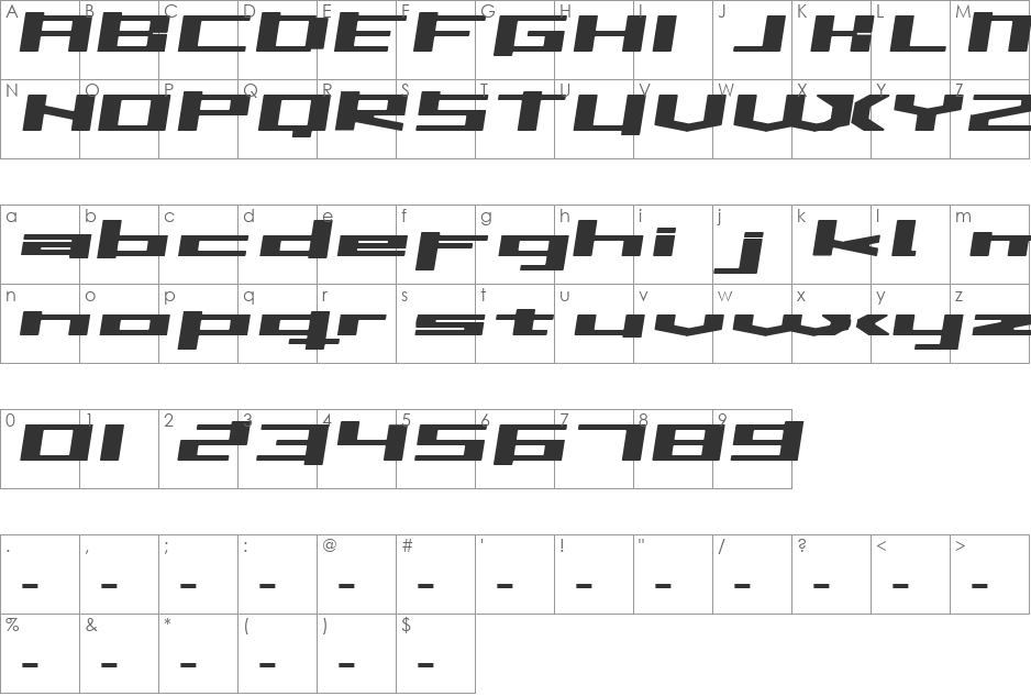 InavelStorebror font character map preview