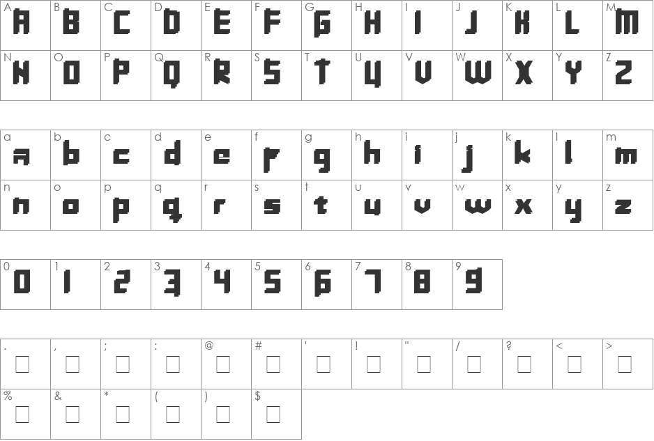 InavelTjockaSlakten font character map preview