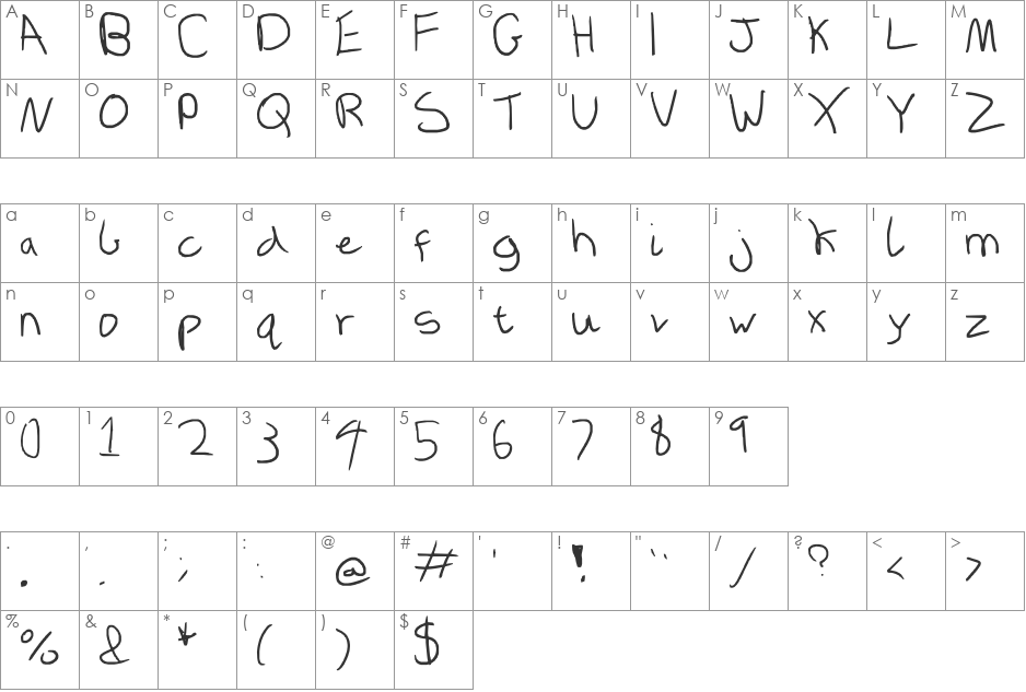 InBetween font character map preview