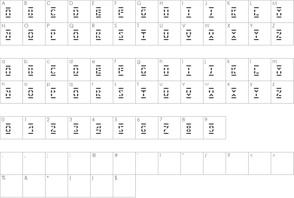 InbetweenBETA font character map preview