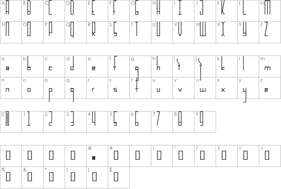 Incarnation font character map preview