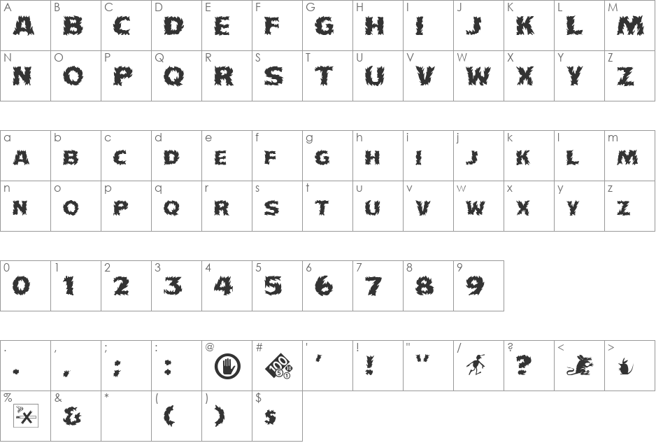 Incendiak J font character map preview