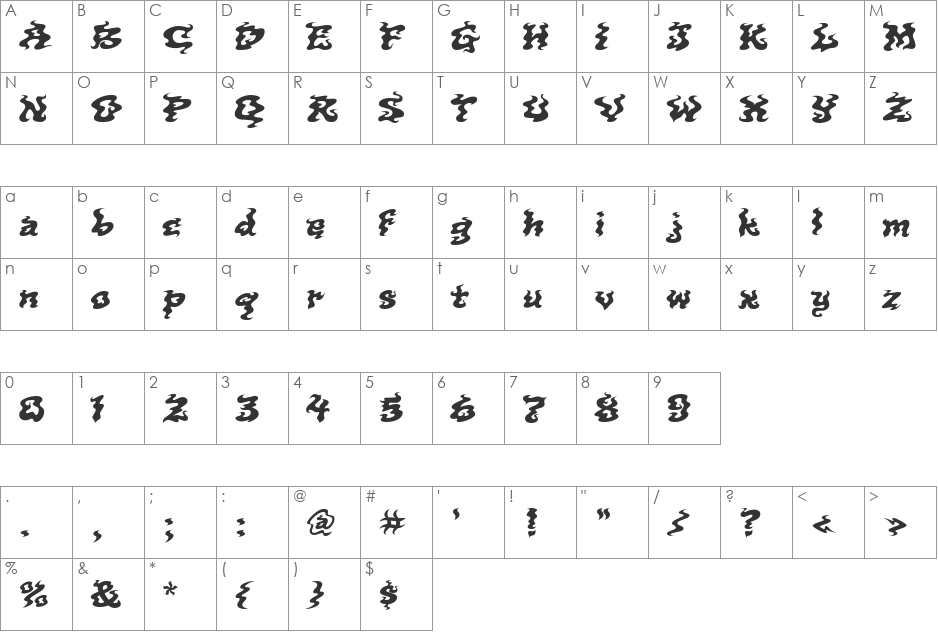 Incense font character map preview