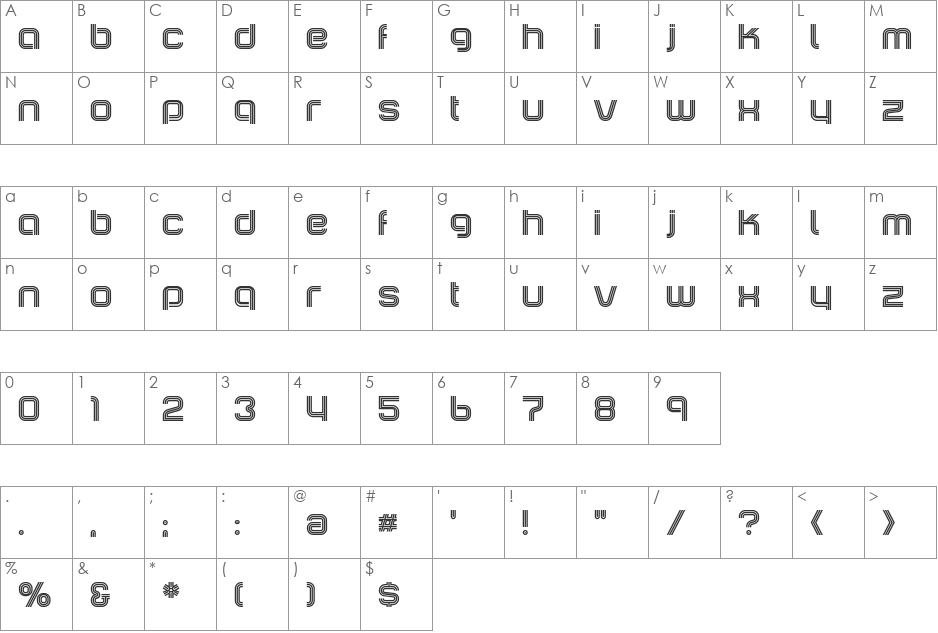 Incopins Clusters font character map preview