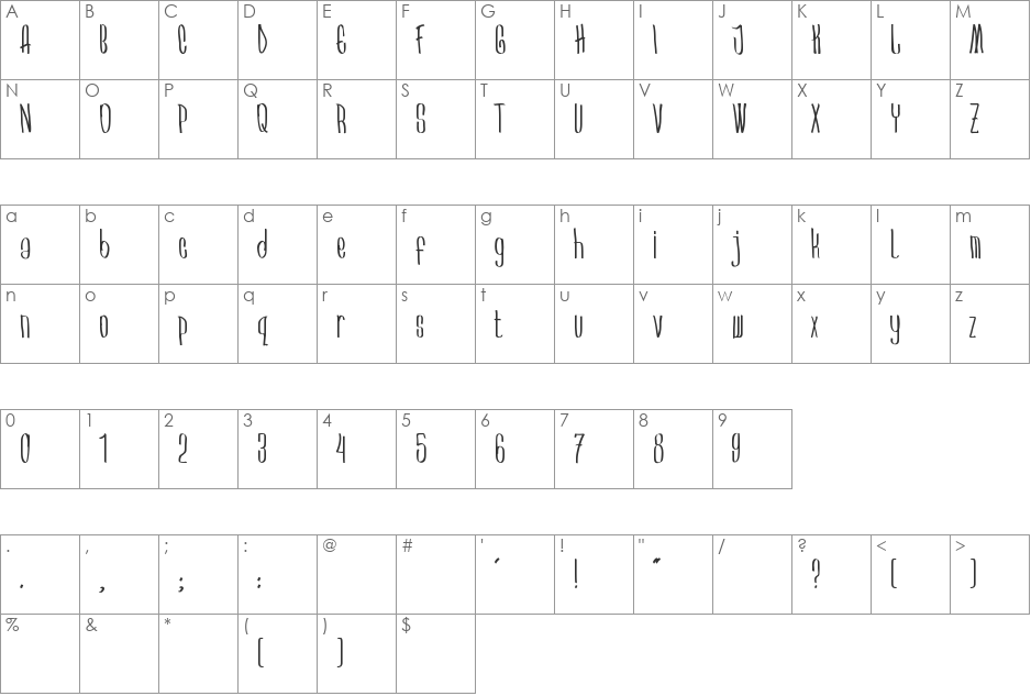 Arkara font character map preview