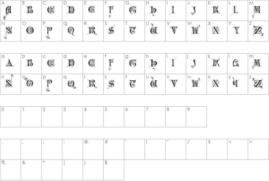 Incunitials font character map preview