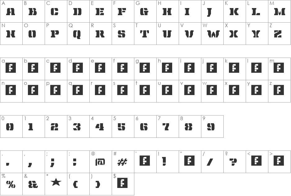 Indent font character map preview