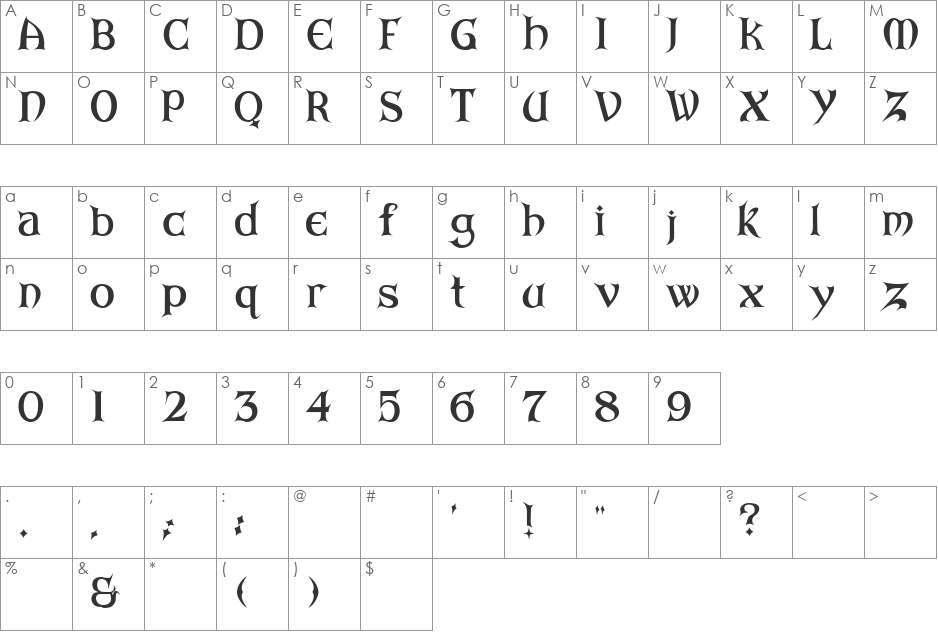 ARKHAM font character map preview