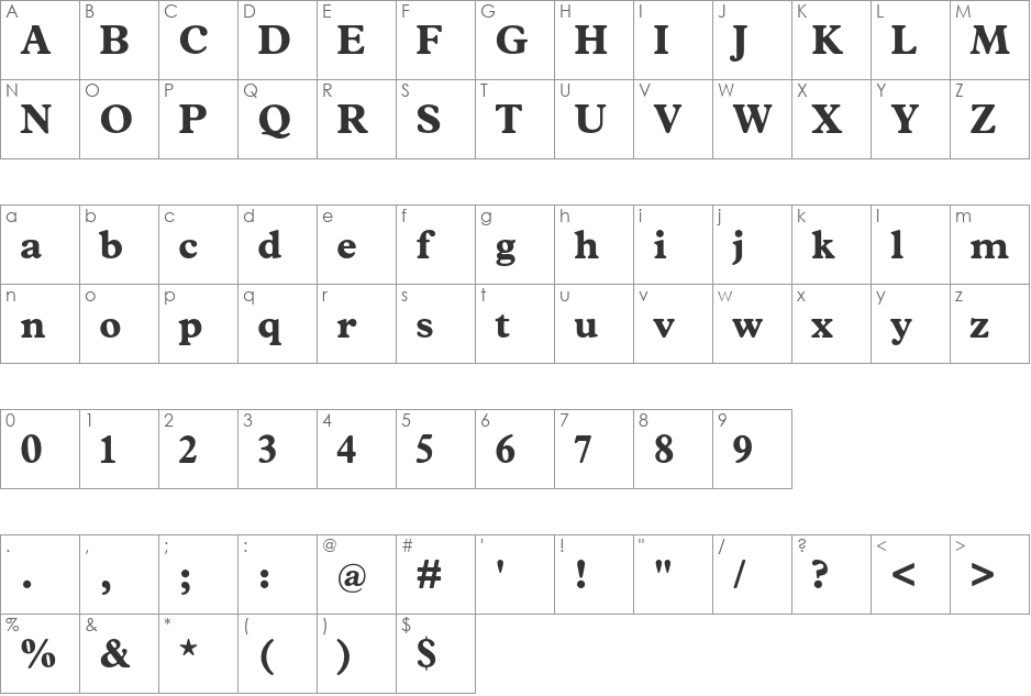Index-Bold font character map preview