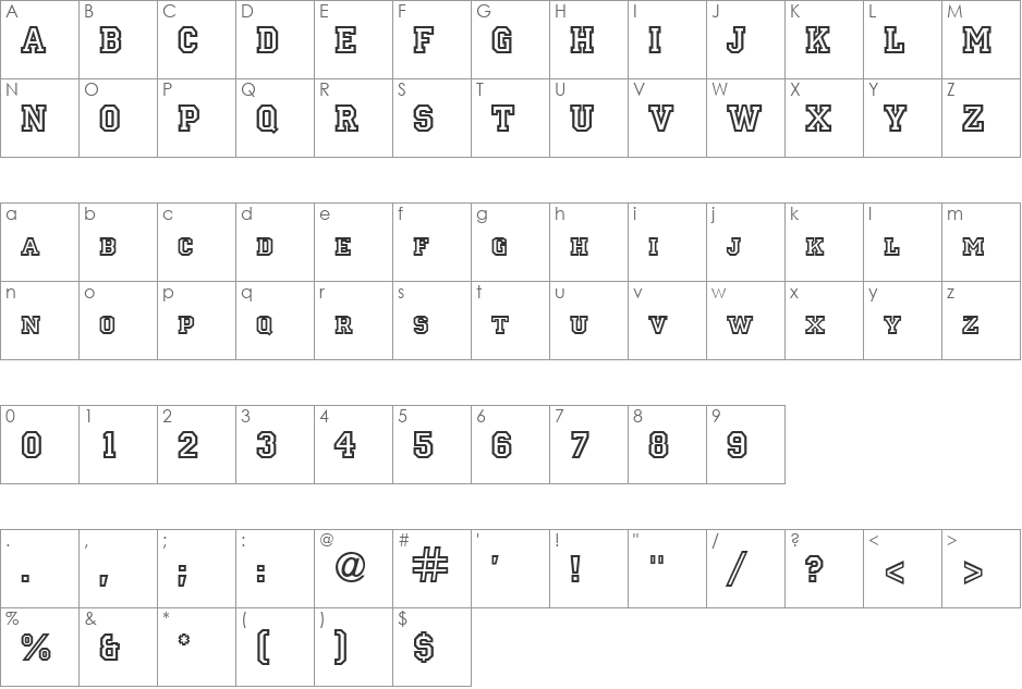 Indiana font character map preview