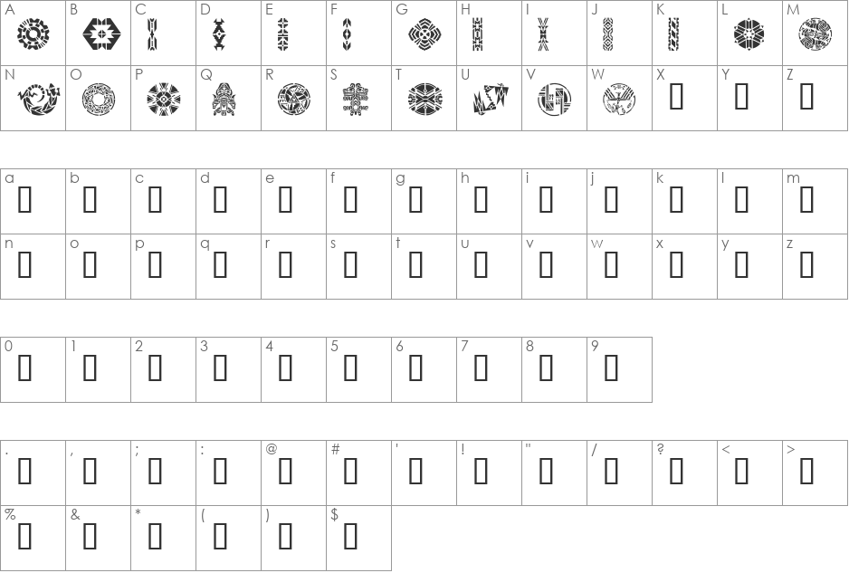 IndianDesigns font character map preview