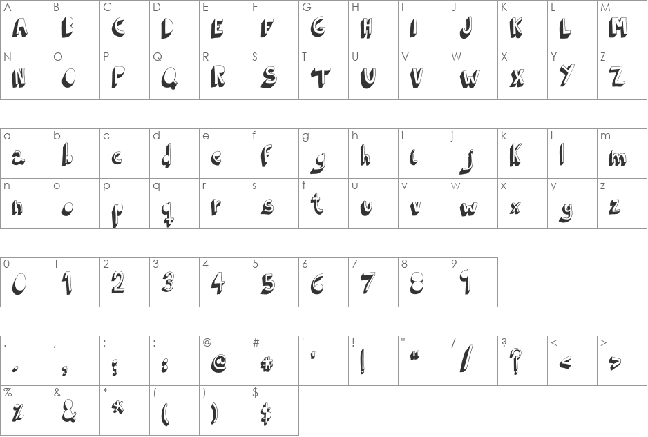 Indietronica font character map preview