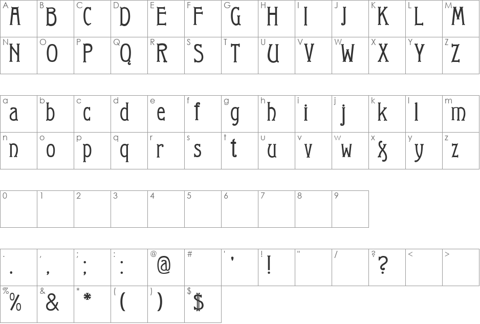 Arkhive font character map preview