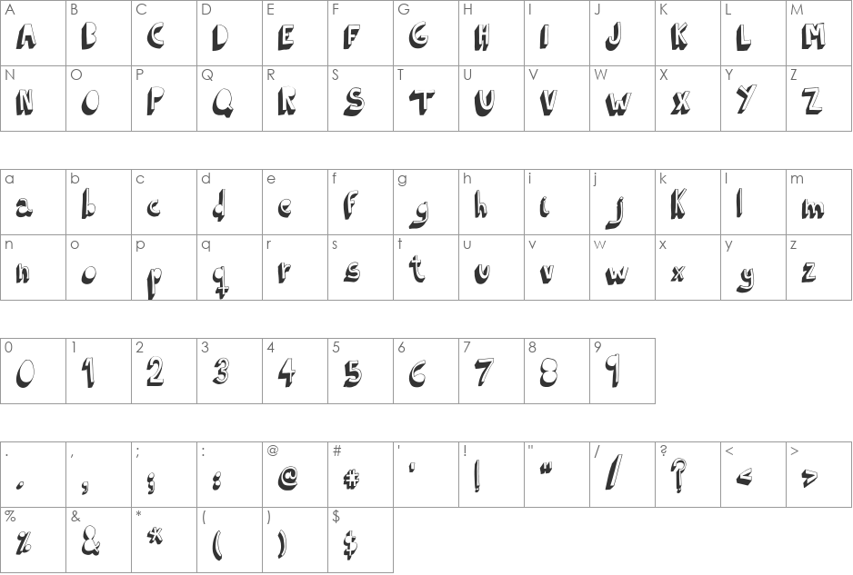 Indietronica font character map preview