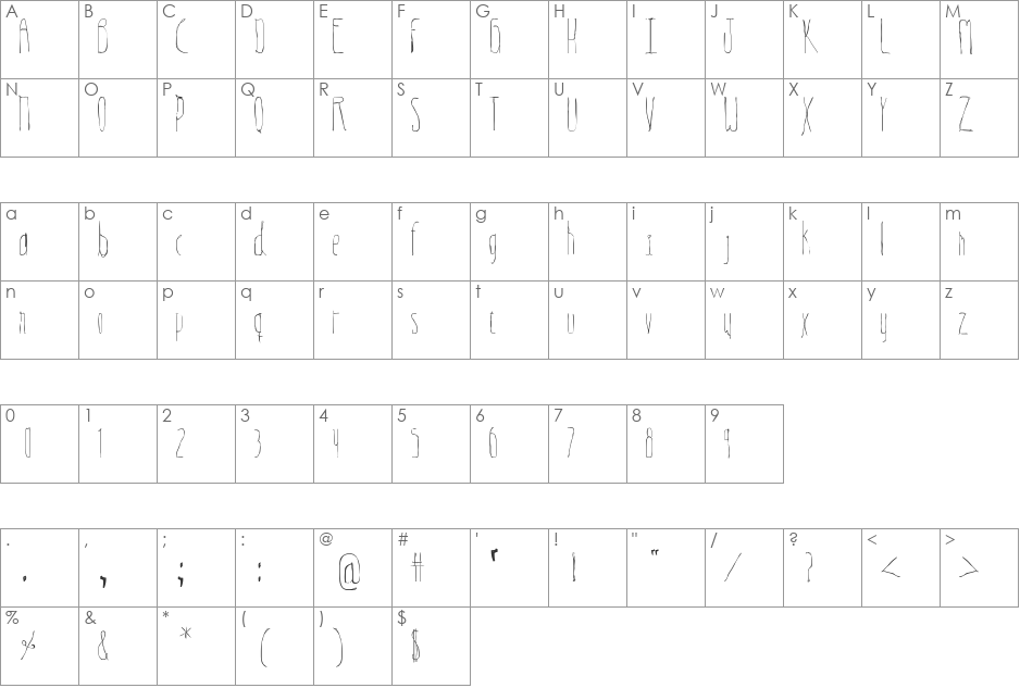 indiferente font character map preview